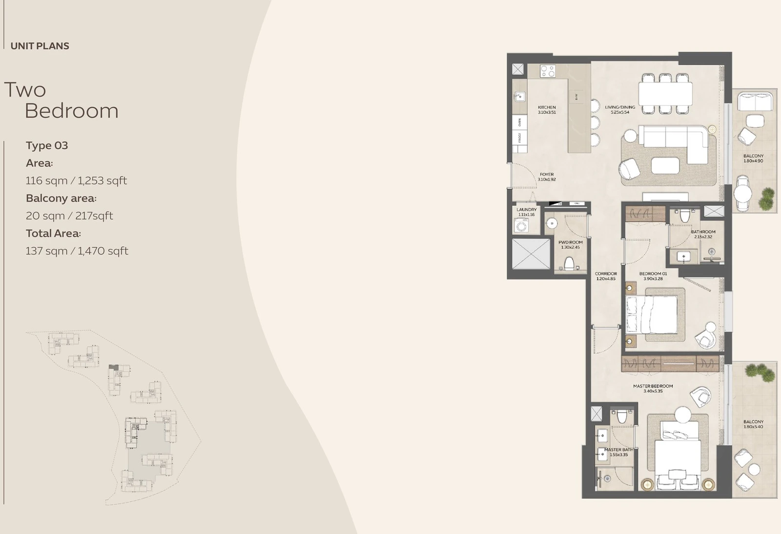 Floor plan for 2 Bedroom Type 03