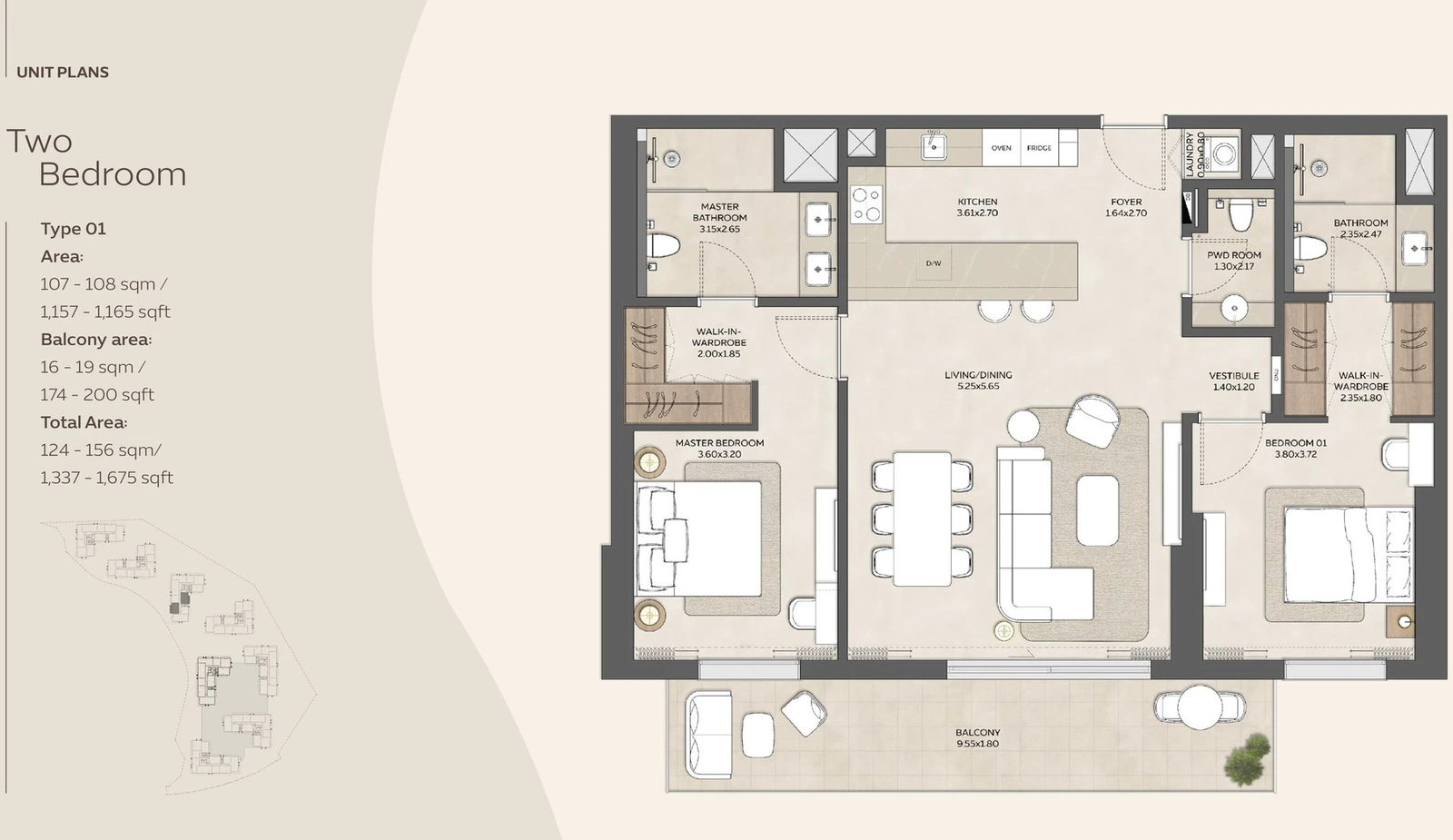 Floor plan for 2 Bedroom Type 01