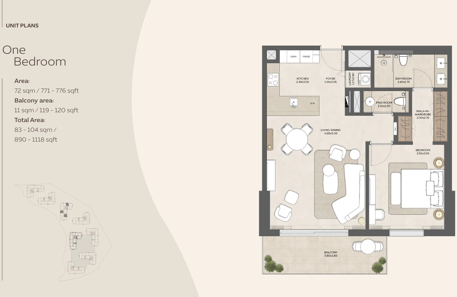 Floor plan for 1 Bedroom