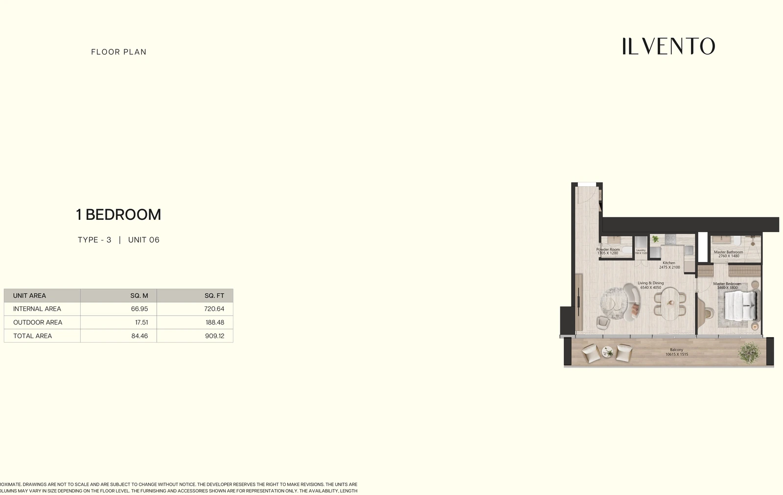 Floor plan for 1 Bedroom Type 3, Unit 06