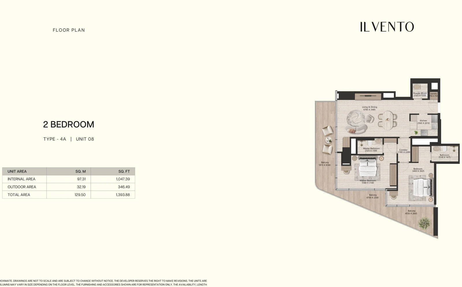 Floor plan for 2 Bedroom Type 4A, Unit 08