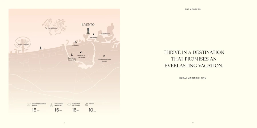Il Vento location map showing nearby Dubai destinations and indicative travel times