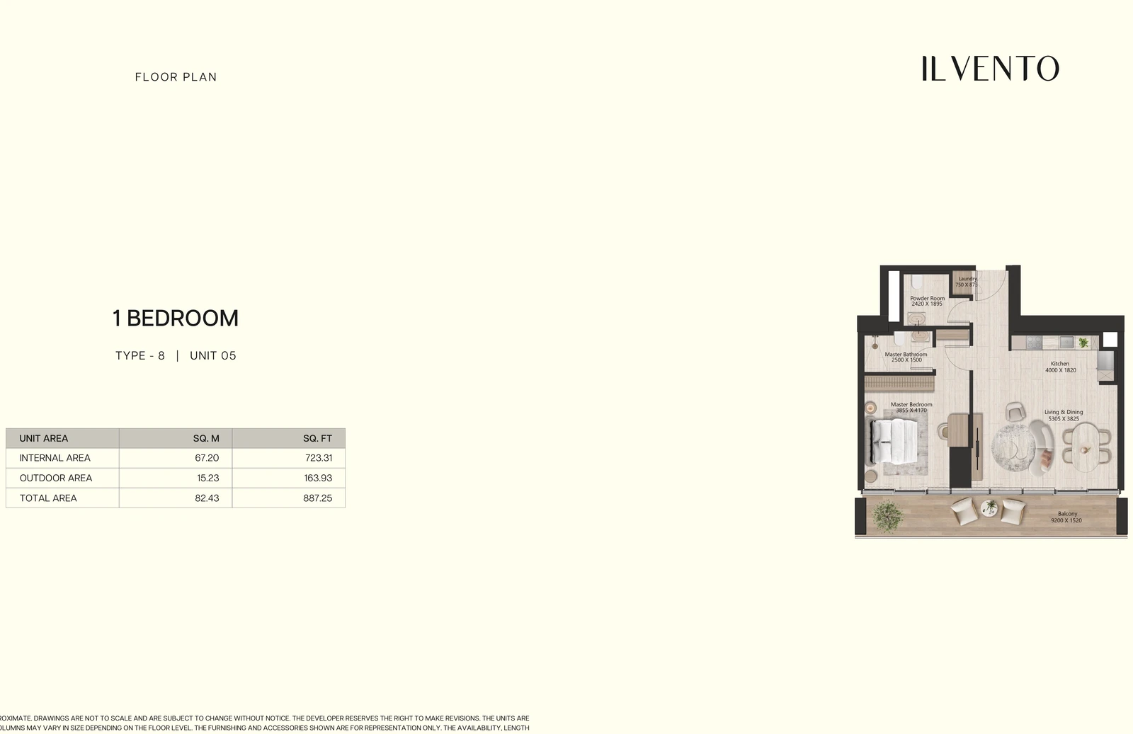 Floor plan for 1 Bedroom Type 8, Unit 05