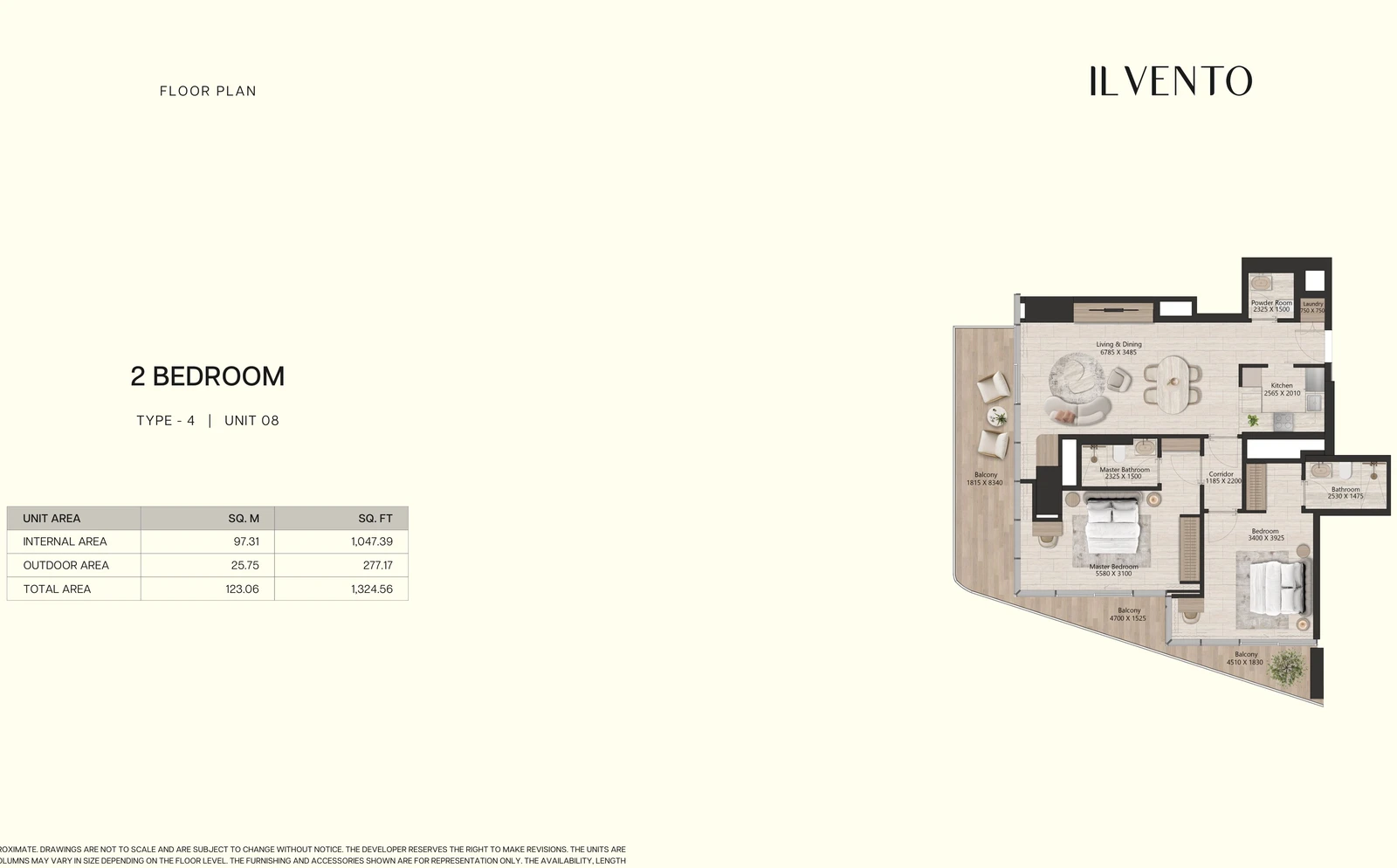 Floor plan for 2 Bedroom Type 4, Unit 08