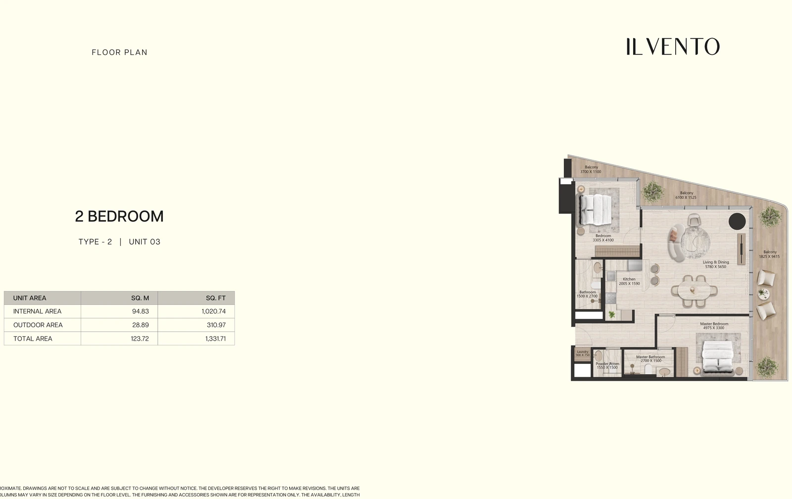 Floor plan for 2 Bedroom Type 2, Unit 03