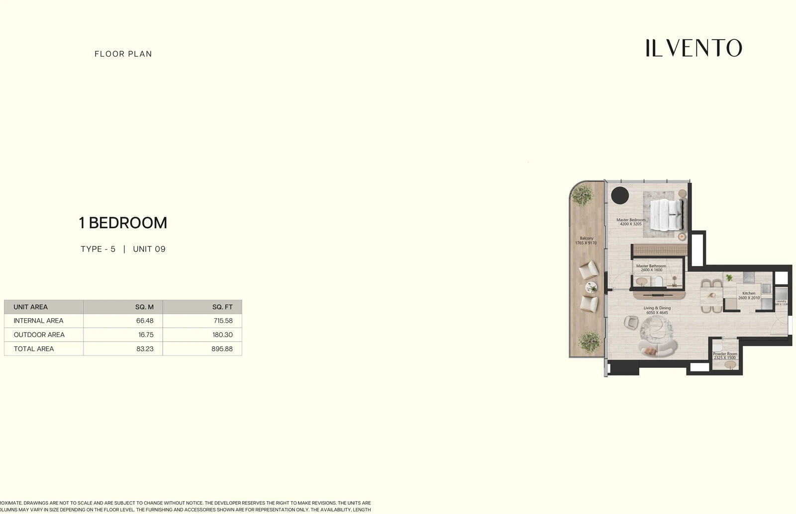 Floor plan for 1 Bedroom Type 5, Unit 09