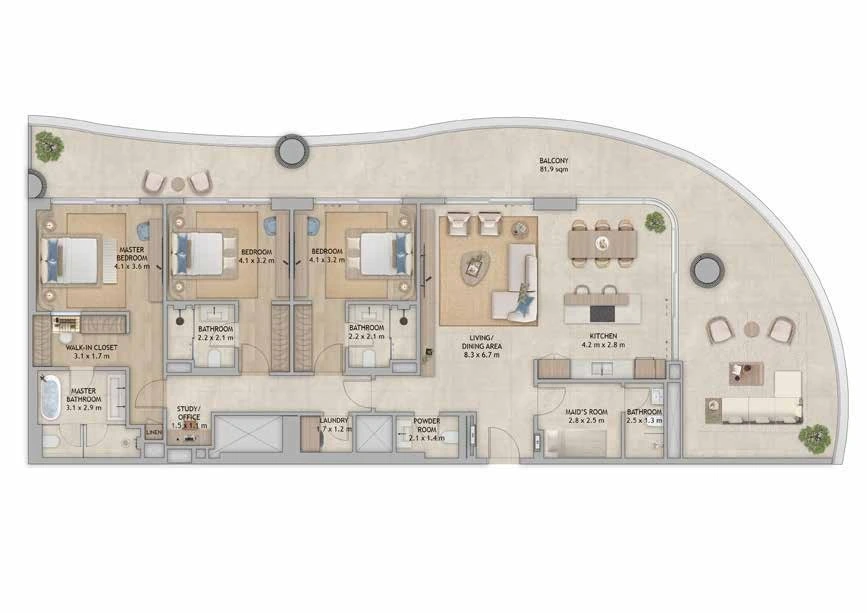 Floor plan for Type 2 + Maid
