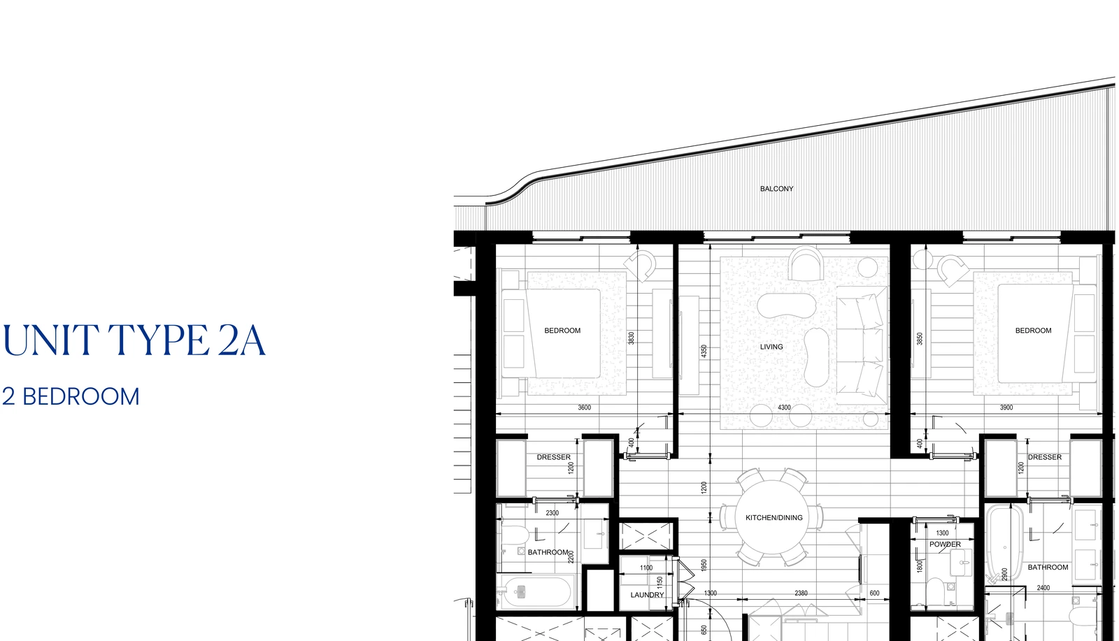 Floor plan for 2 Bedroom Type 2A