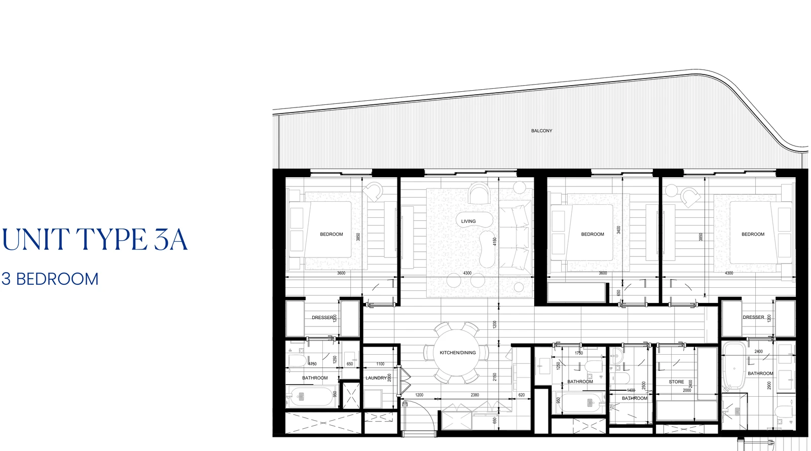Floor plan for 3 Bedroom Type 3A