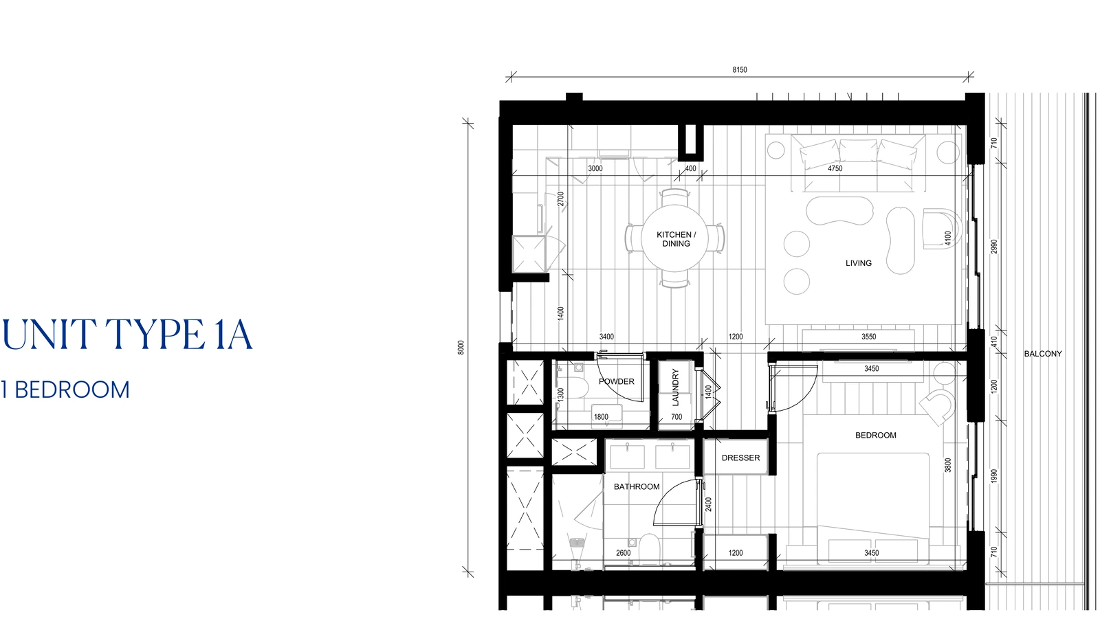 Floor plan for 1 Bedroom Type 1A