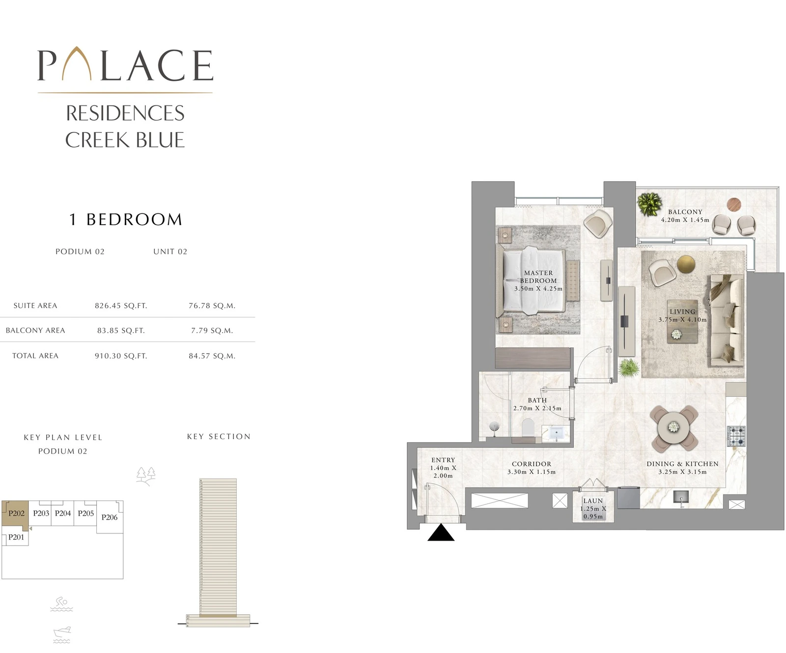 Floor plan for 1 Bedroom - Podium 02 - Unit 02