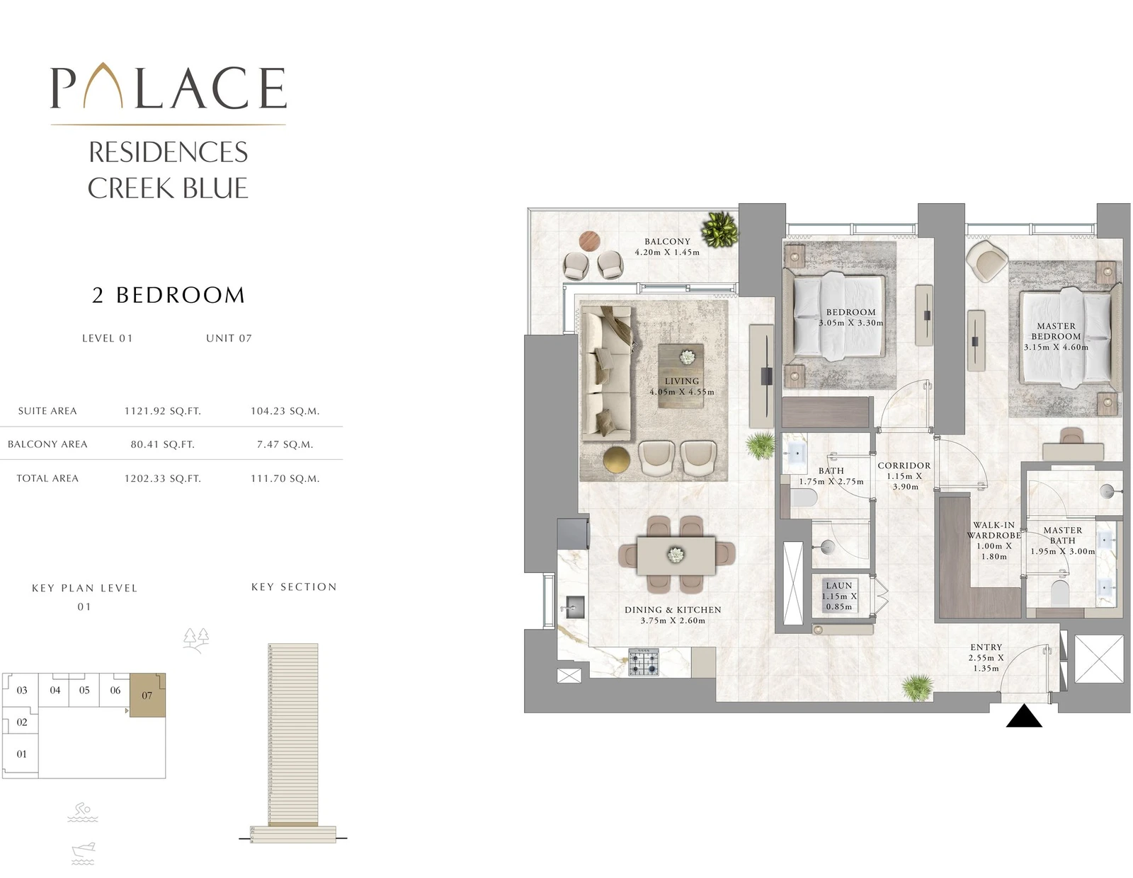Floor plan for 2 Bedroom - Level 01 - Unit 07