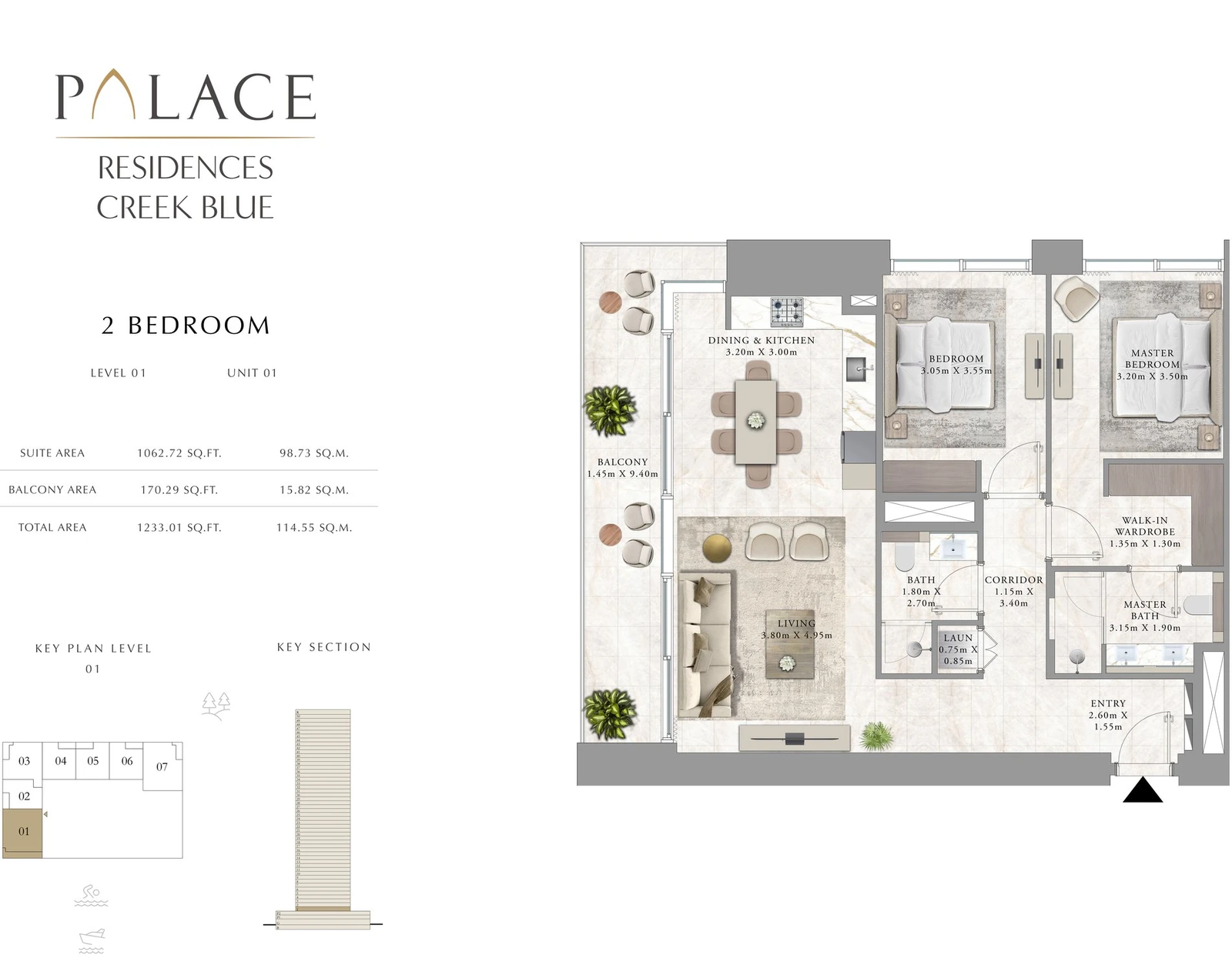 Floor plan for 2 Bedroom - Level 01 - Unit 01