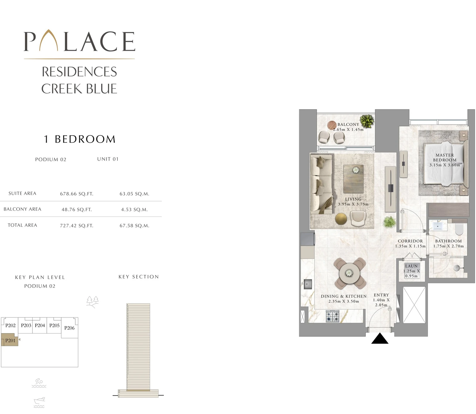 Floor plan for 1 Bedroom - Podium 02 - Unit 01