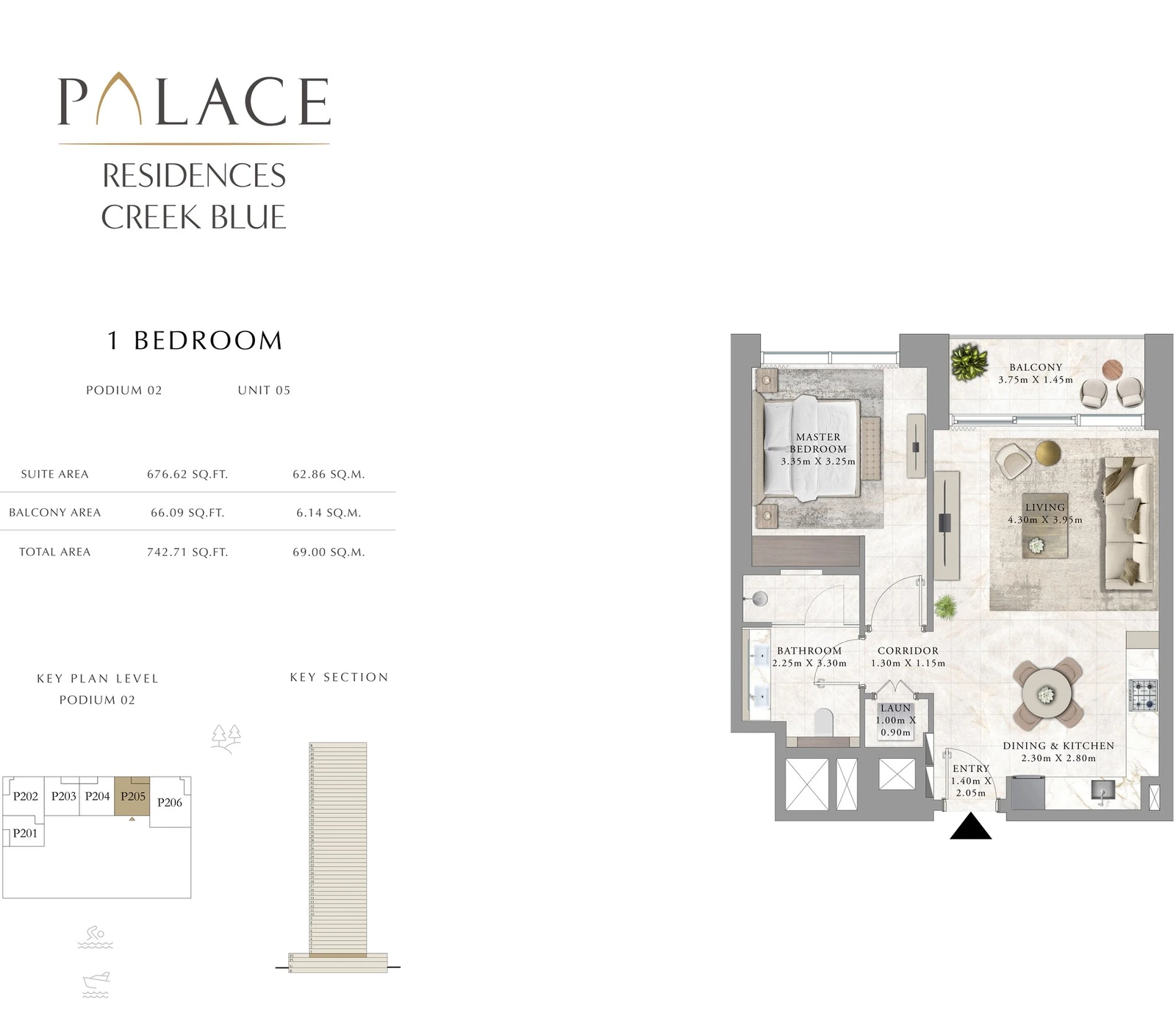 Floor plan for 1 Bedroom - Podium 02 - Unit 05