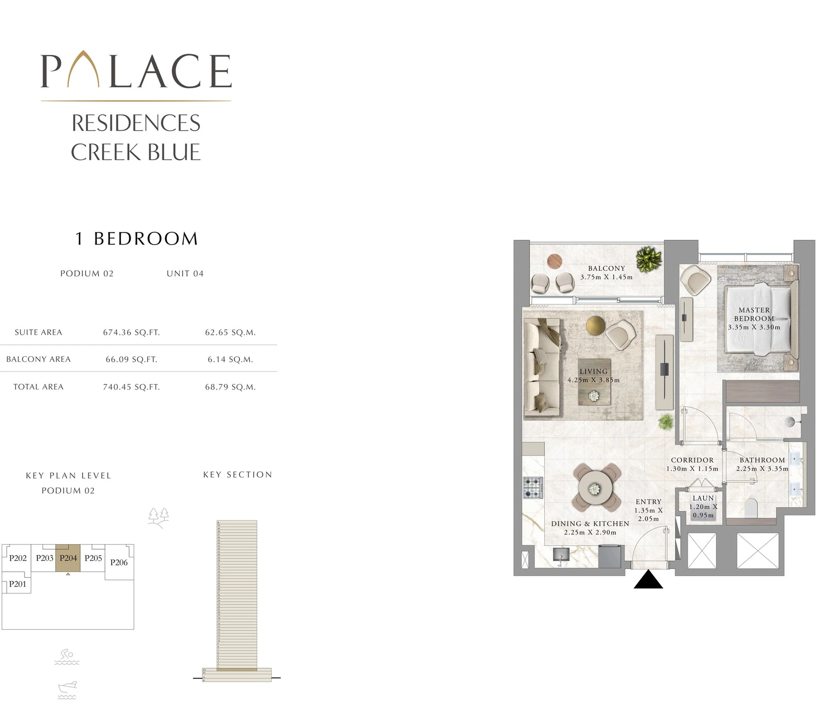 Floor plan for 1 Bedroom - Podium 02 - Unit 04