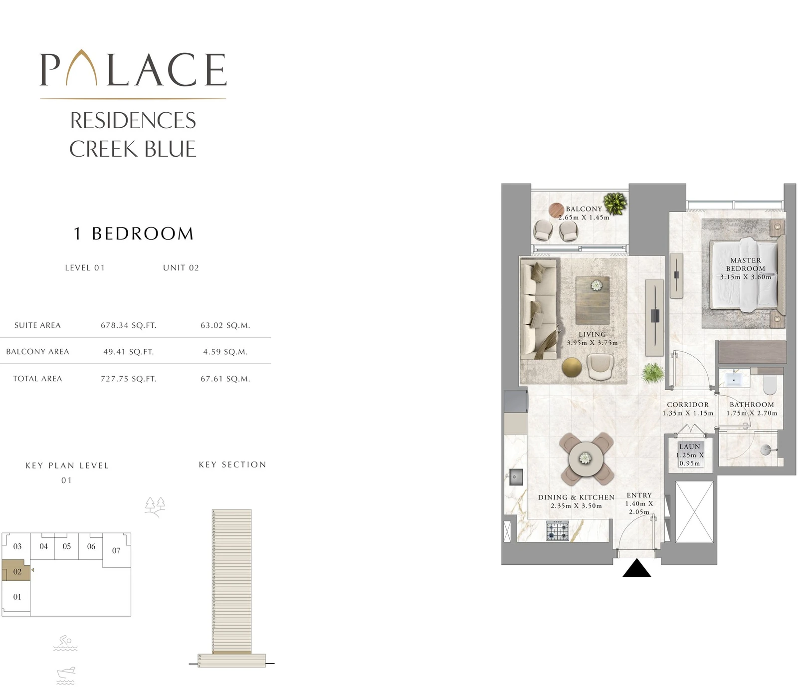 Floor plan for 1 Bedroom - Level 01 - Unit 02