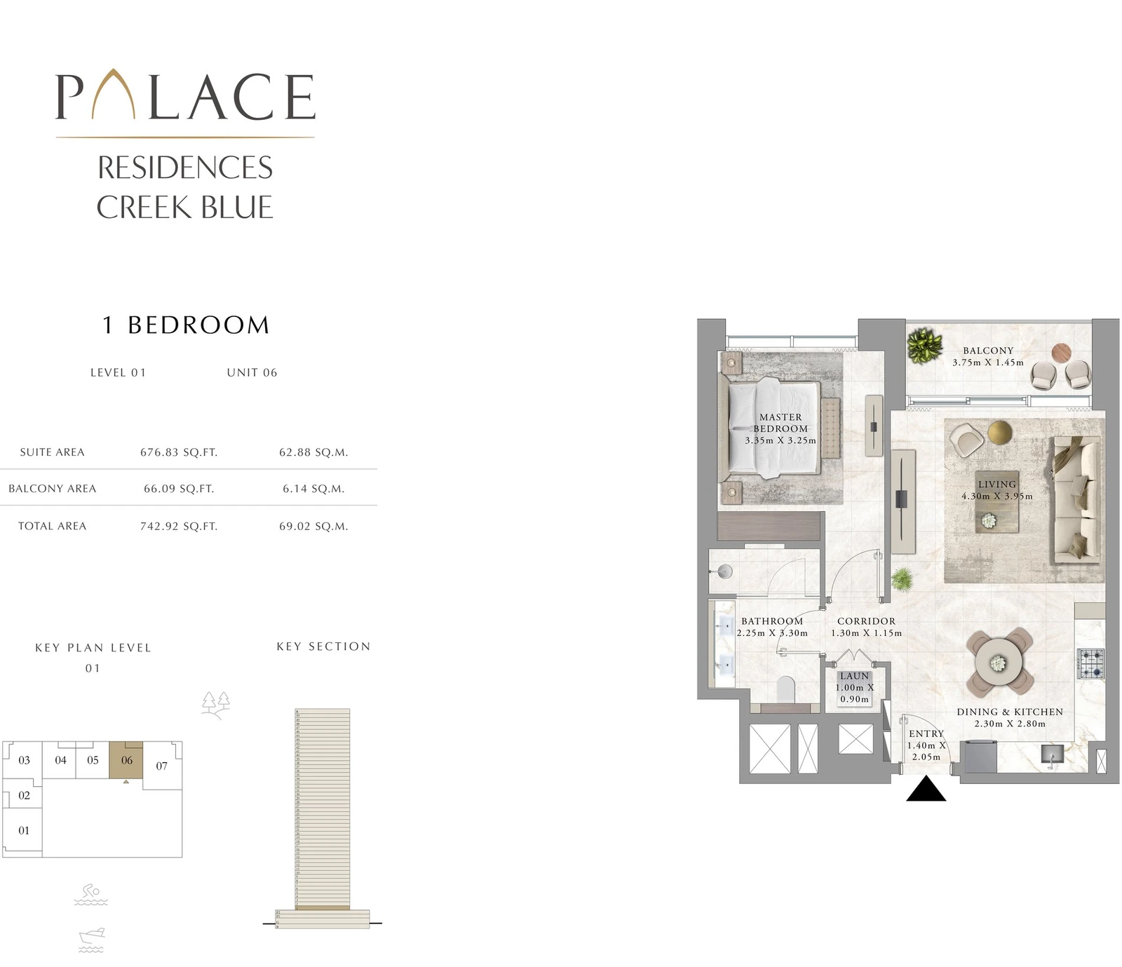 Floor plan for 1 Bedroom - Level 01 - Unit 06