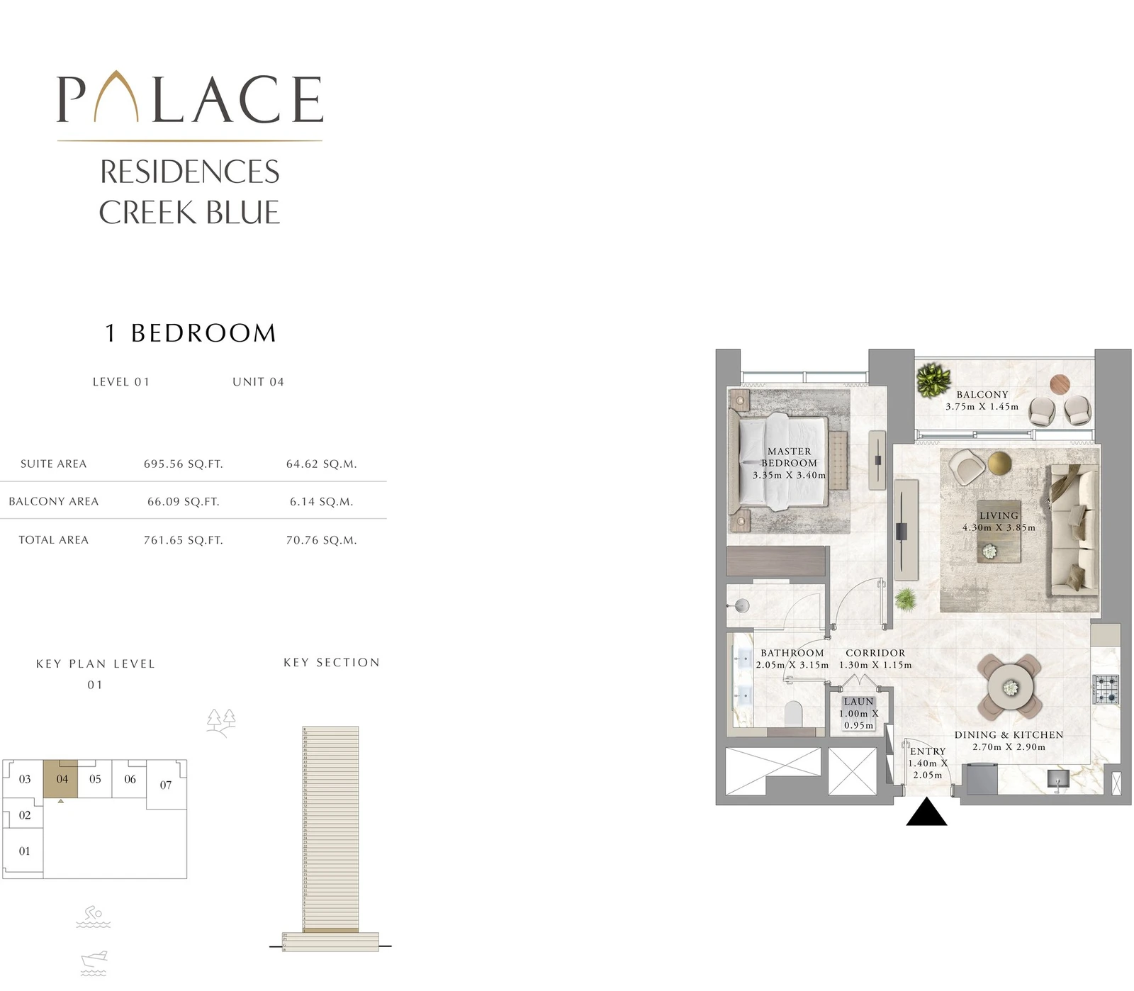 Floor plan for 1 Bedroom - Level 01 - Unit 04