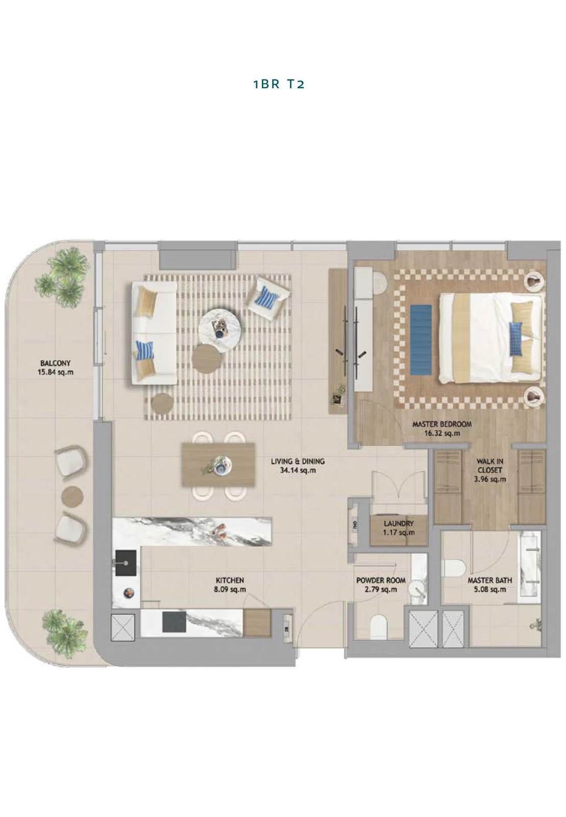 Floor plan for 1 Bedroom T2