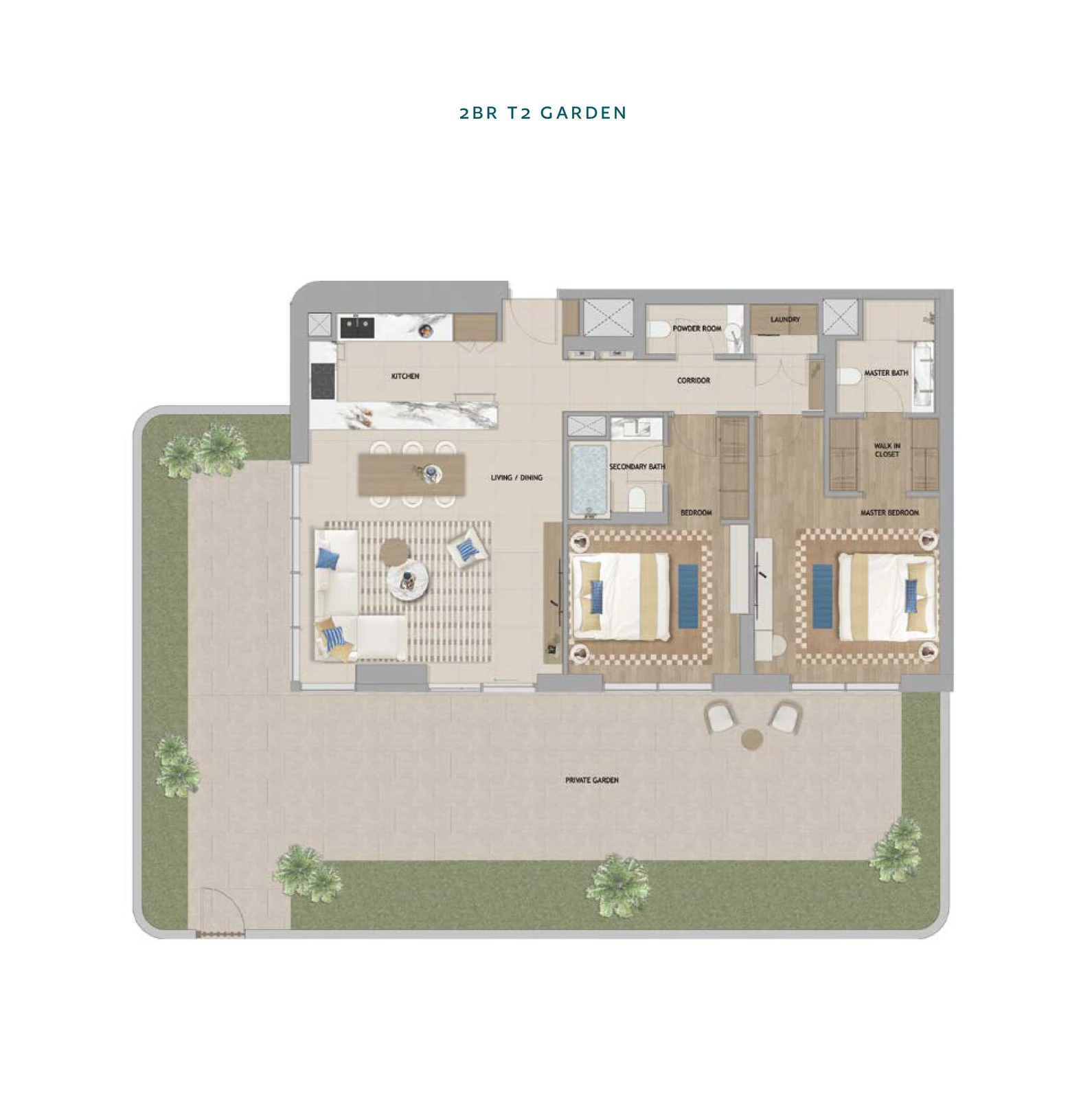 Floor plan for 2 Bedroom T2 Garden
