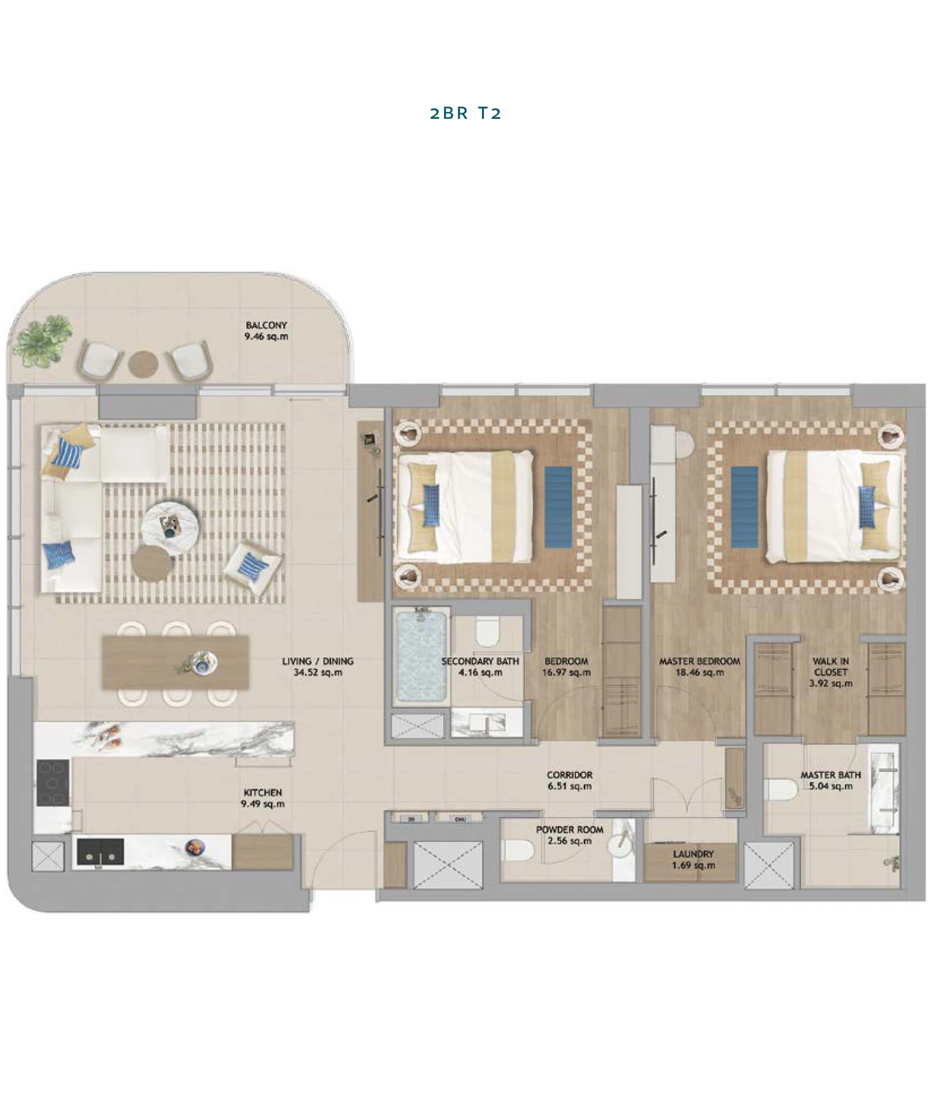 Floor plan for 2 Bedroom T2