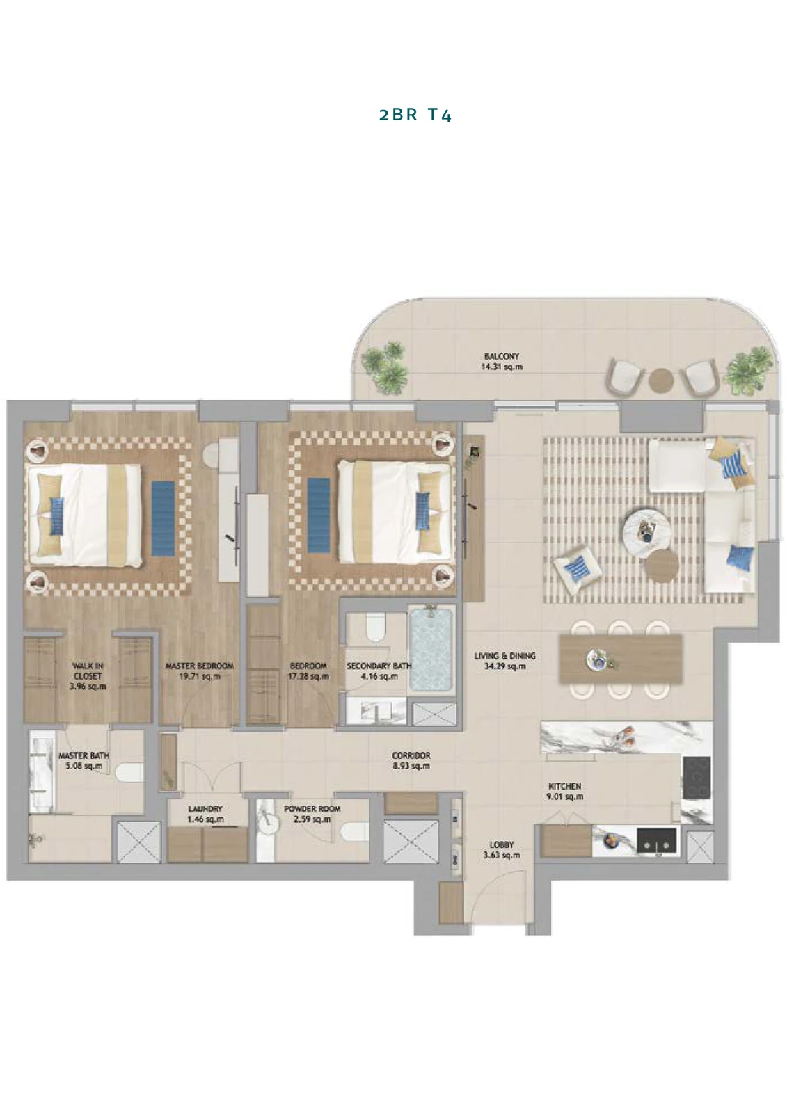 Floor plan for 2 Bedroom T4