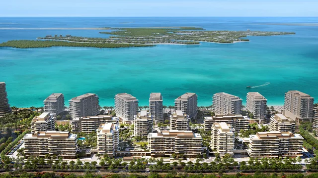 Aerial waterfront view of The Beach House Fahid on Fahid Island.