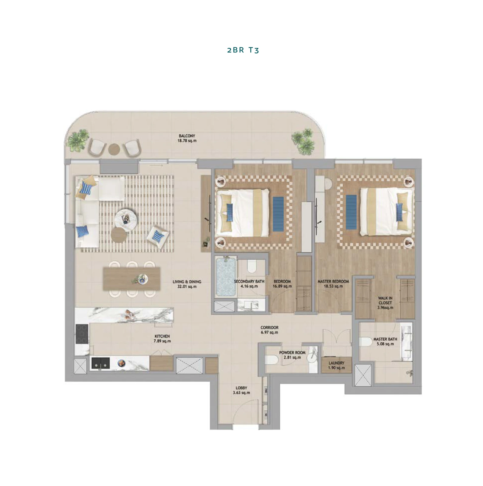 Floor plan for 2 Bedroom T3