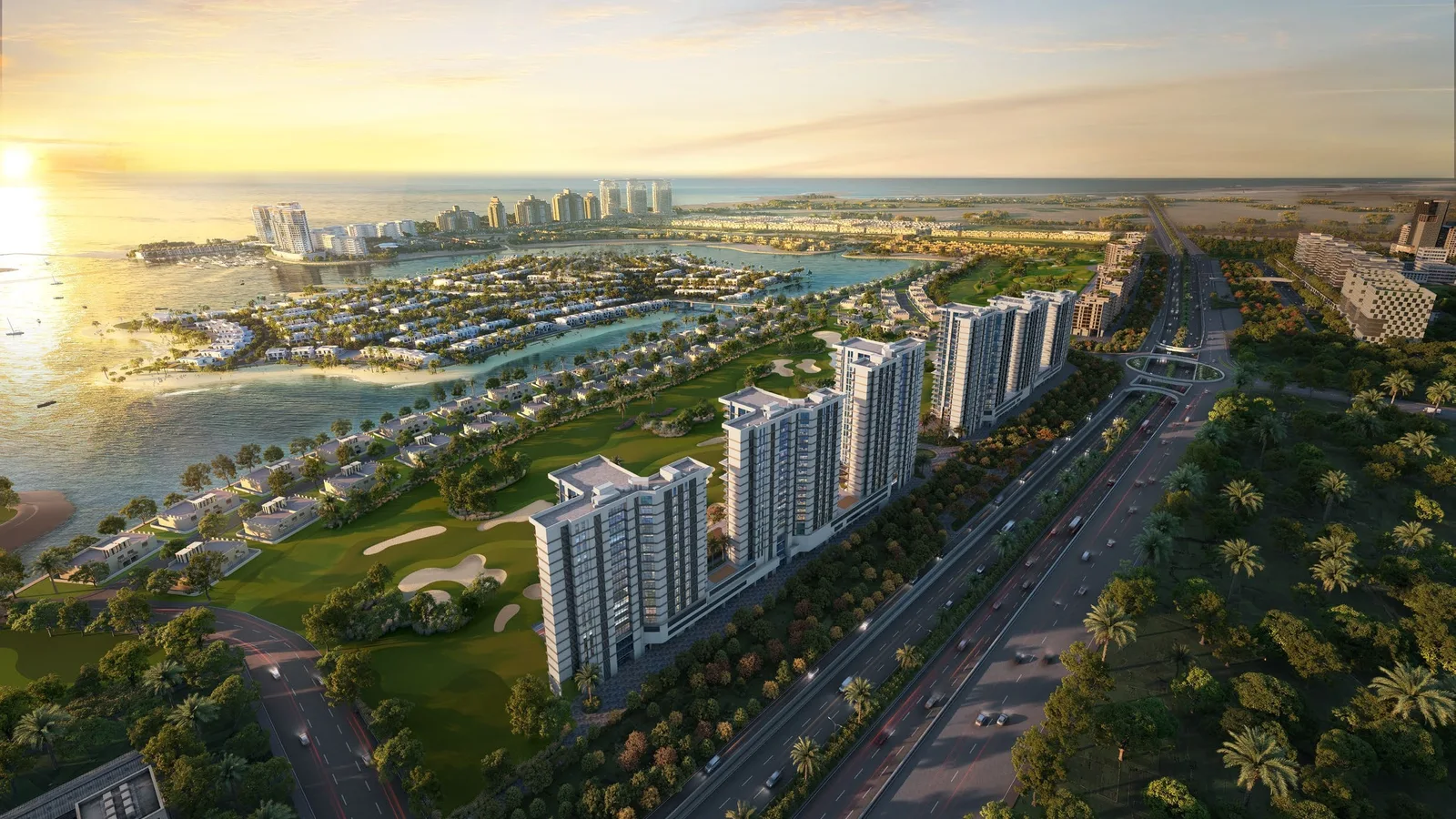 Aerial view of Al Hamra Greens beside the golf course and Al Hamra Village