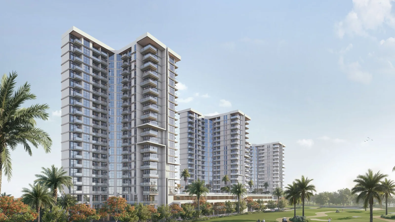 Al Hamra Greens apartment buildings overlooking the championship golf course