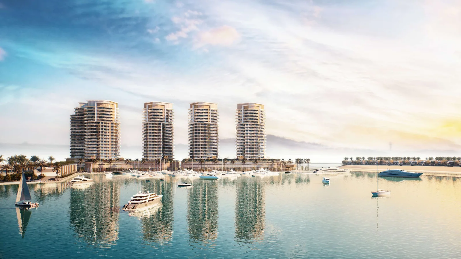 Panoramic marina view of Al Hamra Waterfront in Ras Al Khaimah