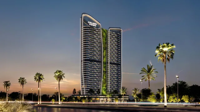 Colibri Views illuminated exterior and landscaped arrival at night