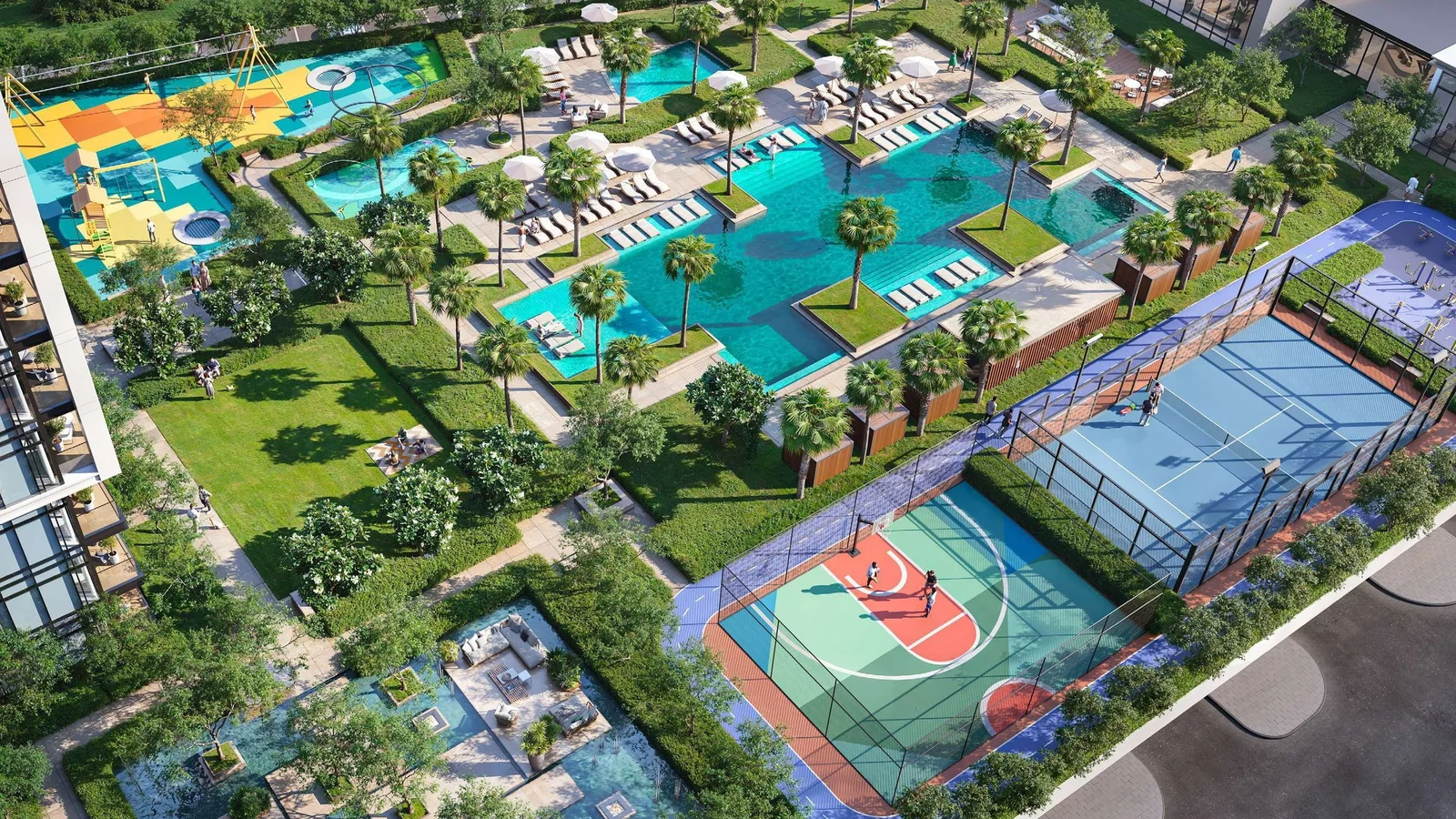 Landscaped pool, sports and leisure amenity deck at Sierra by Iman