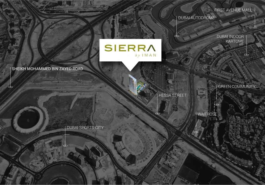 Location map of Sierra by Iman in Dubai Motor City