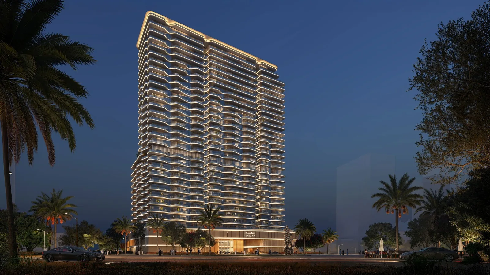 Sunstone tower illuminated at night