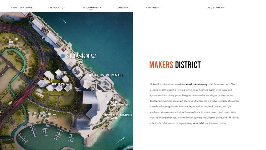 Makers District master plan showing Sunstone, Makers Beach, Pixel Plaza and Makers Promenade