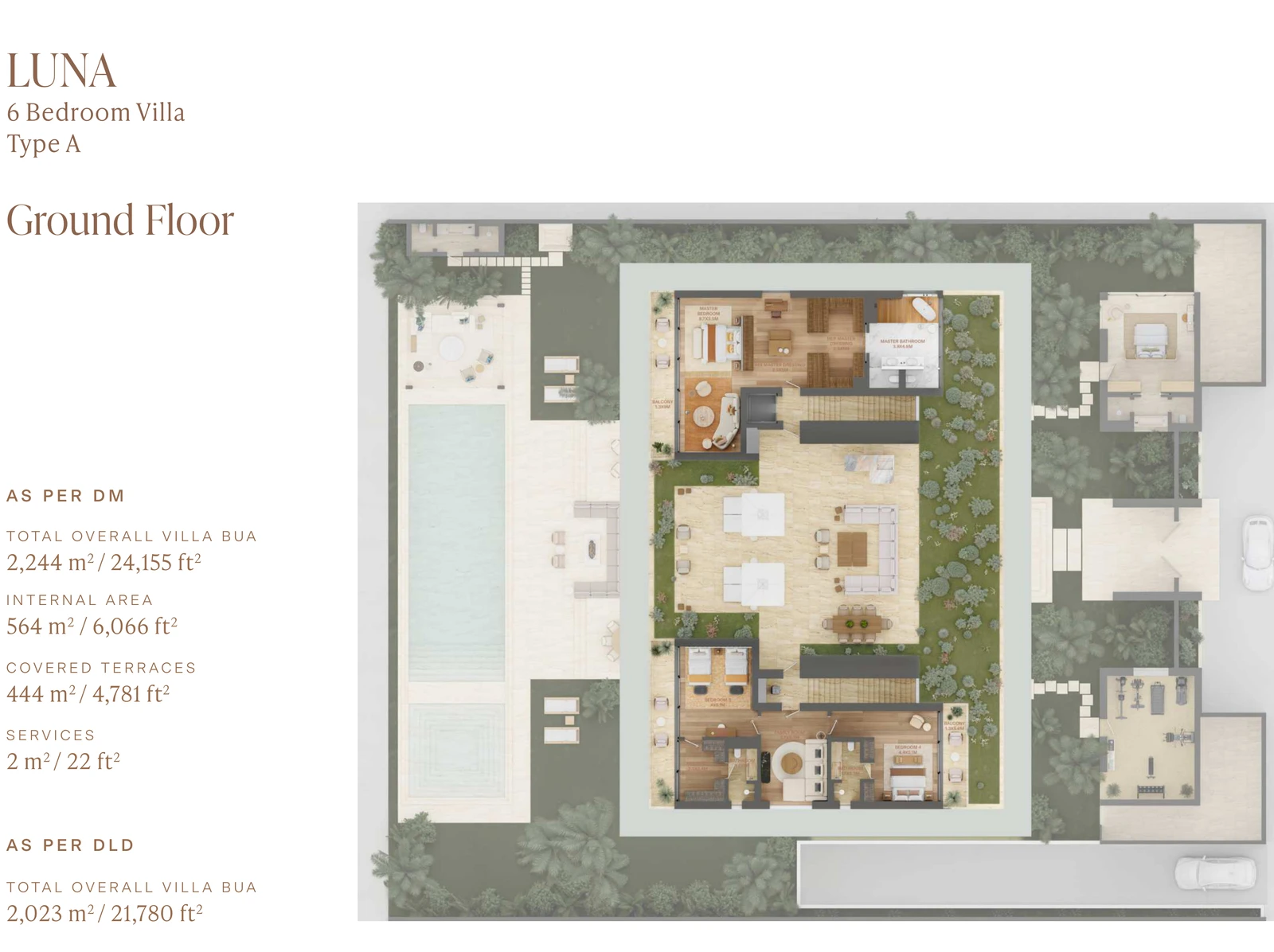 Eden Hills 6-bedroom Luna villa ground-floor plan, 24,155 sq ft