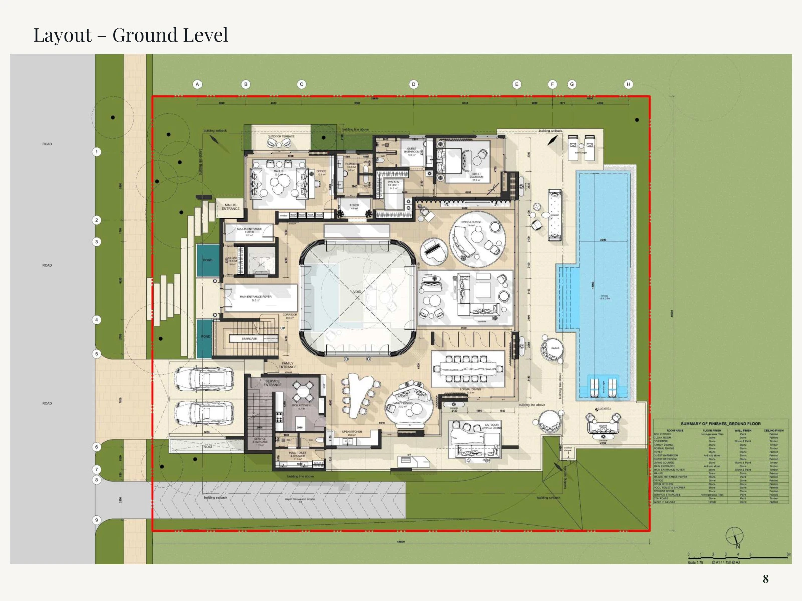 Eden Hills 6-bedroom Edra villa ground-level floor plan, 23,204 sq ft