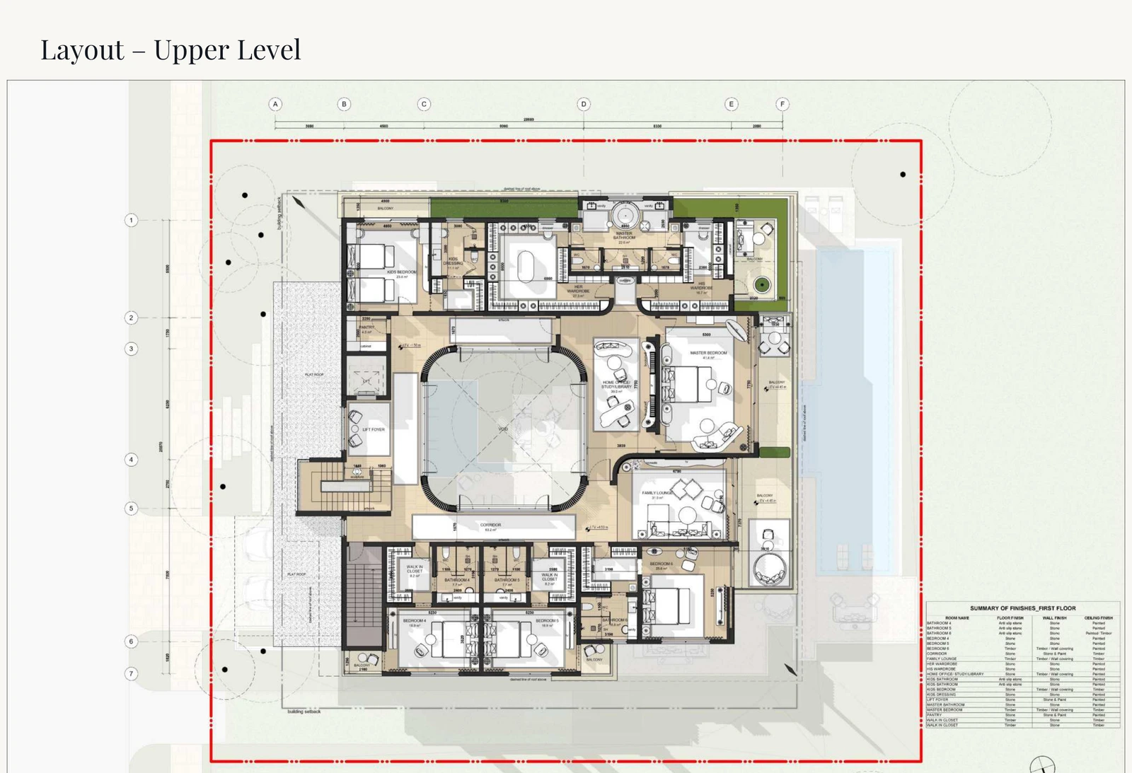 Eden Hills 6-bedroom Edra villa upper-level floor plan, 23,204 sq ft