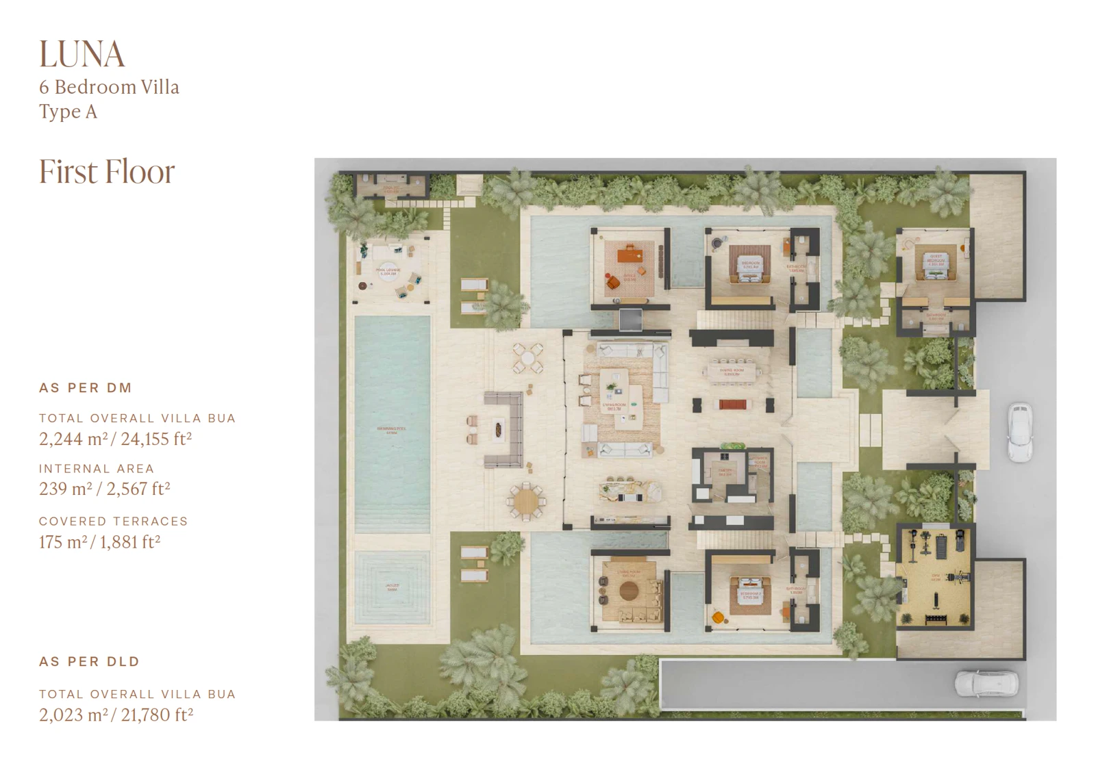 Eden Hills 6-bedroom Luna villa first-floor plan, 24,155 sq ft