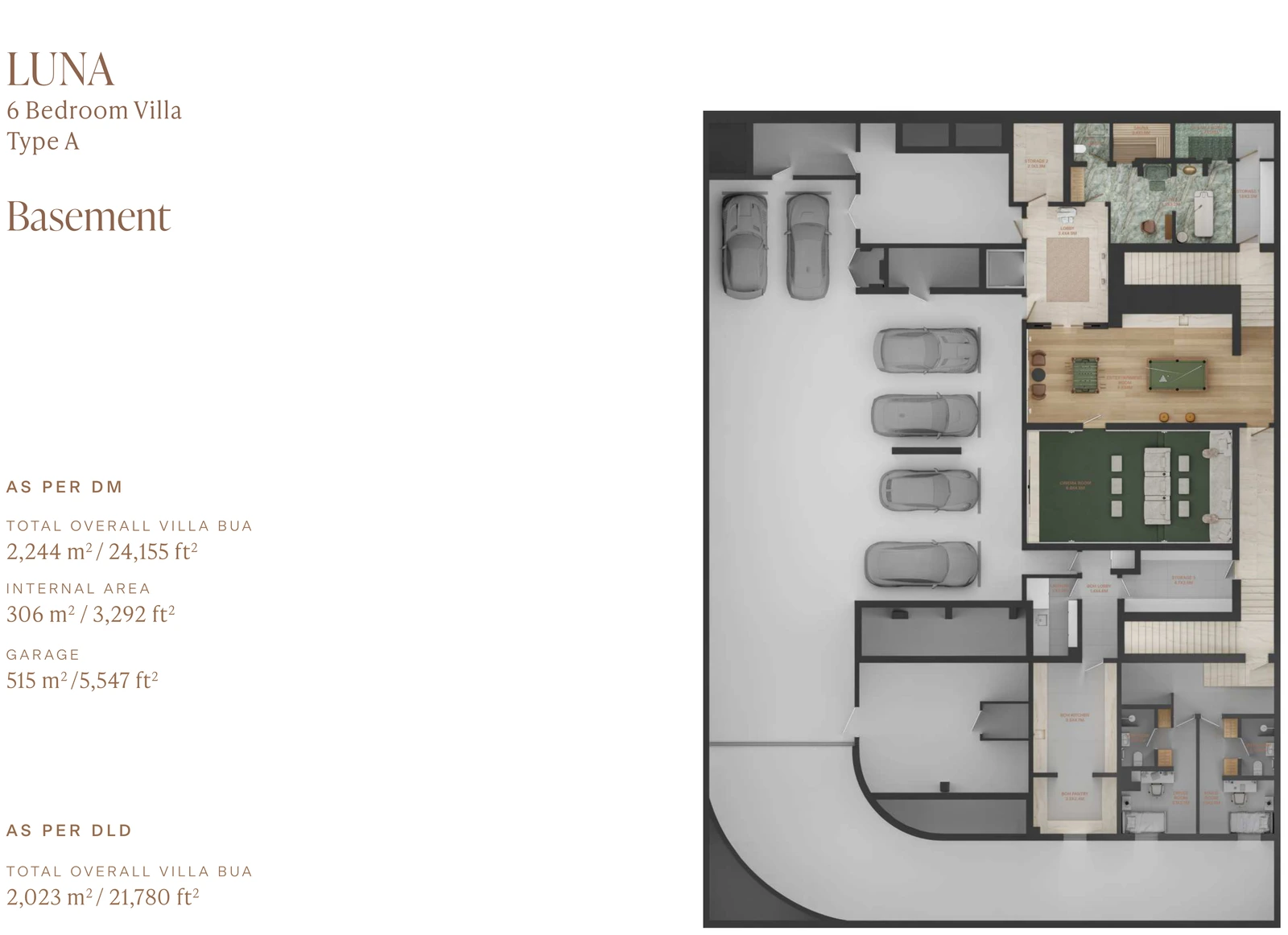 Eden Hills 6-bedroom Luna villa floor plan for Basement, 24,155 sq ft