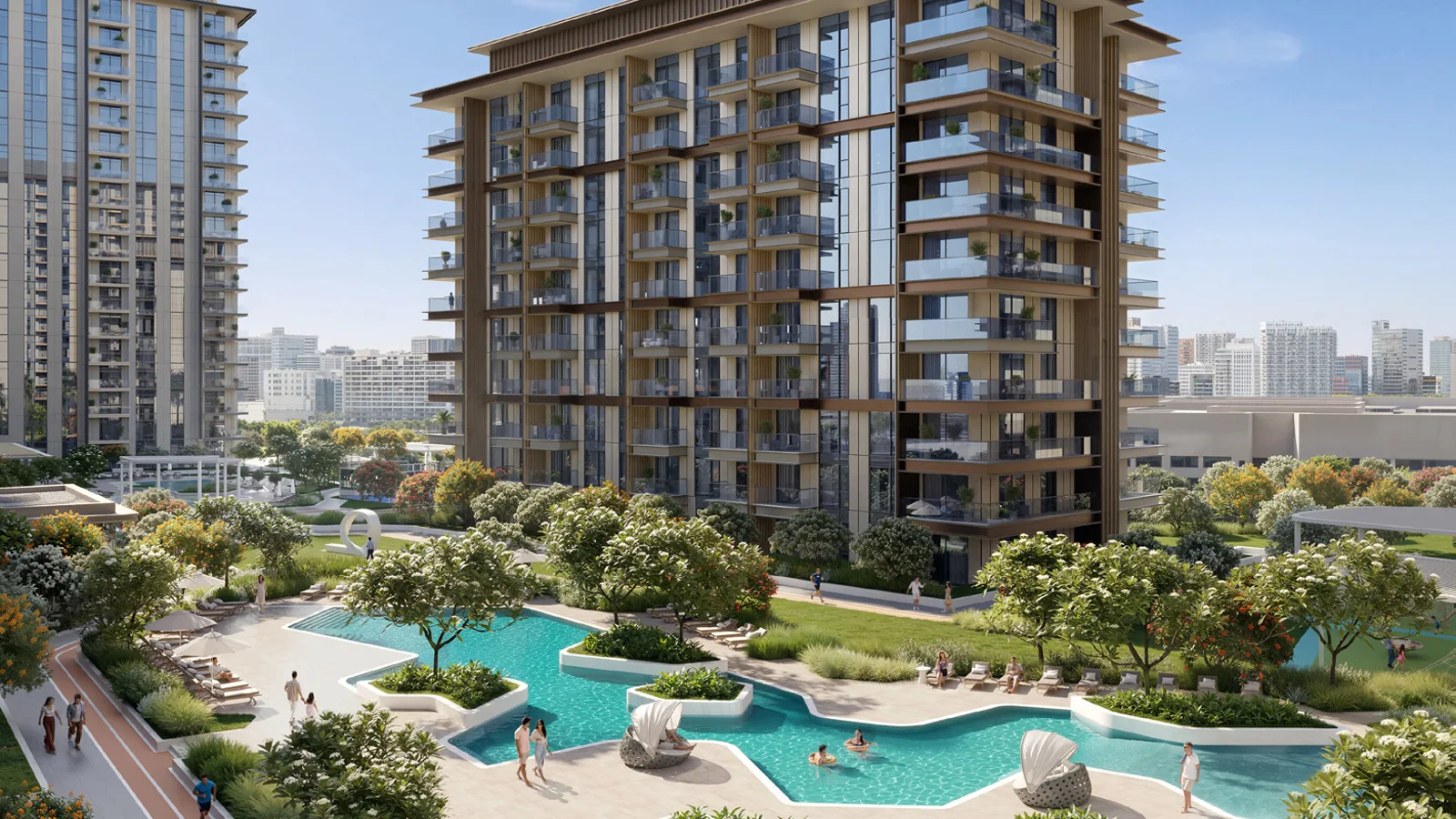 Landscaped swimming pool courtyard at Tara Park.