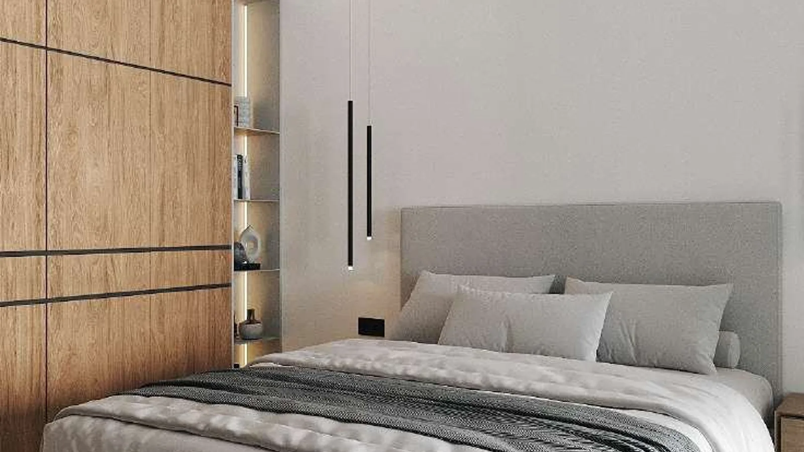 Bedroom interior with integrated wardrobes at Galleria Residences.