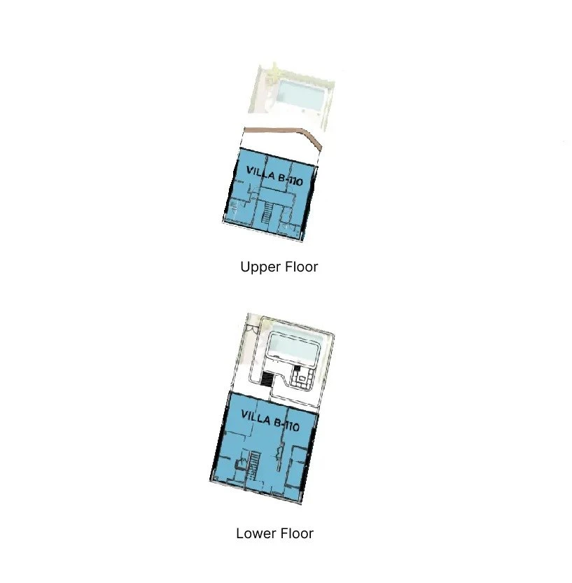 Karl Lagerfeld Beach Residences three-bedroom Private Pool apartment Lower and Upper Floors floor plan, 2,042 sq ft.