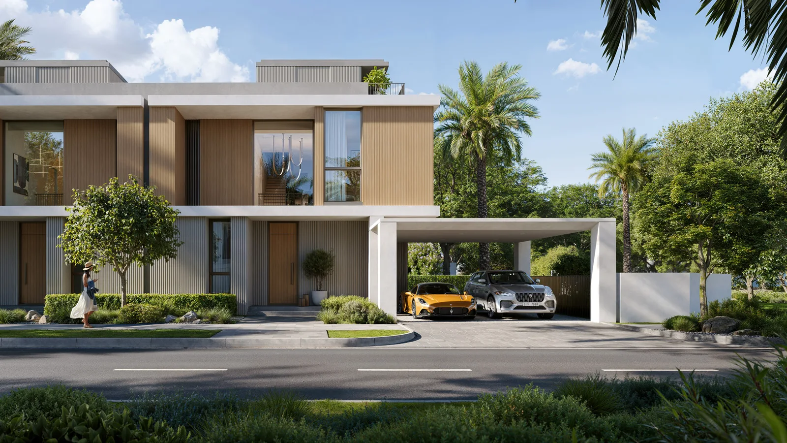 Contemporary Farm Grove villa exterior with a landscaped front garden at The Valley