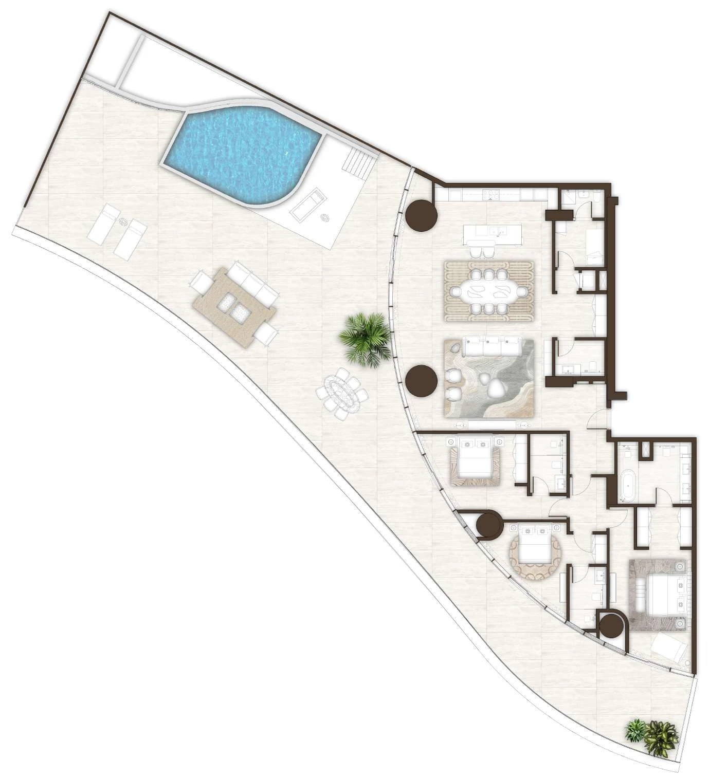 La Mer by Elie Saab 3-bedroom Type 03 & 03A with Maid + Pool apartment floor plan in Isle 1, Isle 2 and Isle 3, 6,116 sq ft.