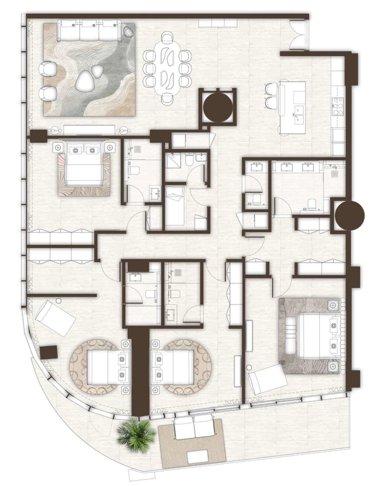 La Mer by Elie Saab 4-bedroom Type 01 with Maid apartment floor plan in Isle 1, 3,337 sq ft.