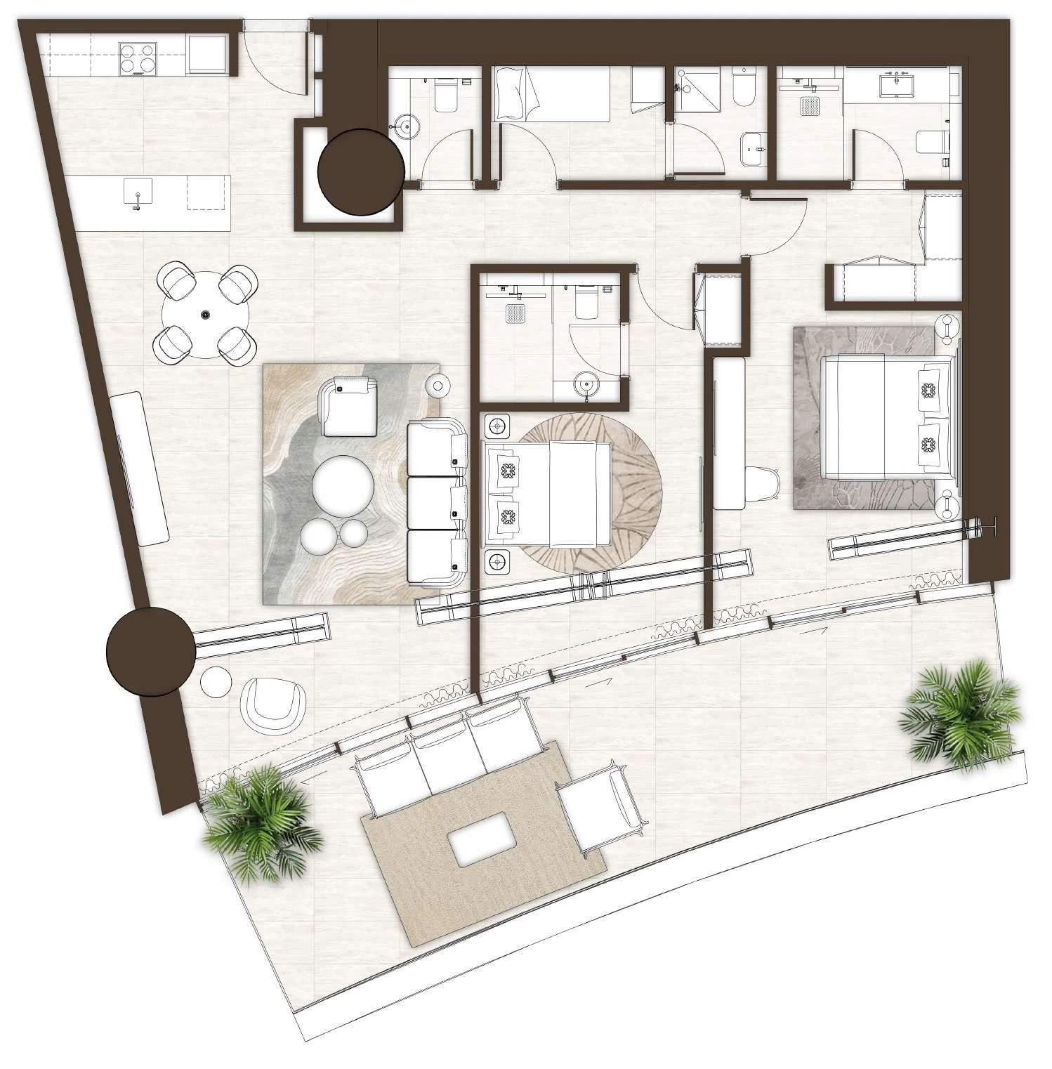 La Mer by Elie Saab 2-bedroom Type 02 & 02A with Maid apartment floor plan in Isle 1 and Isle 2, 2,034 sq ft.