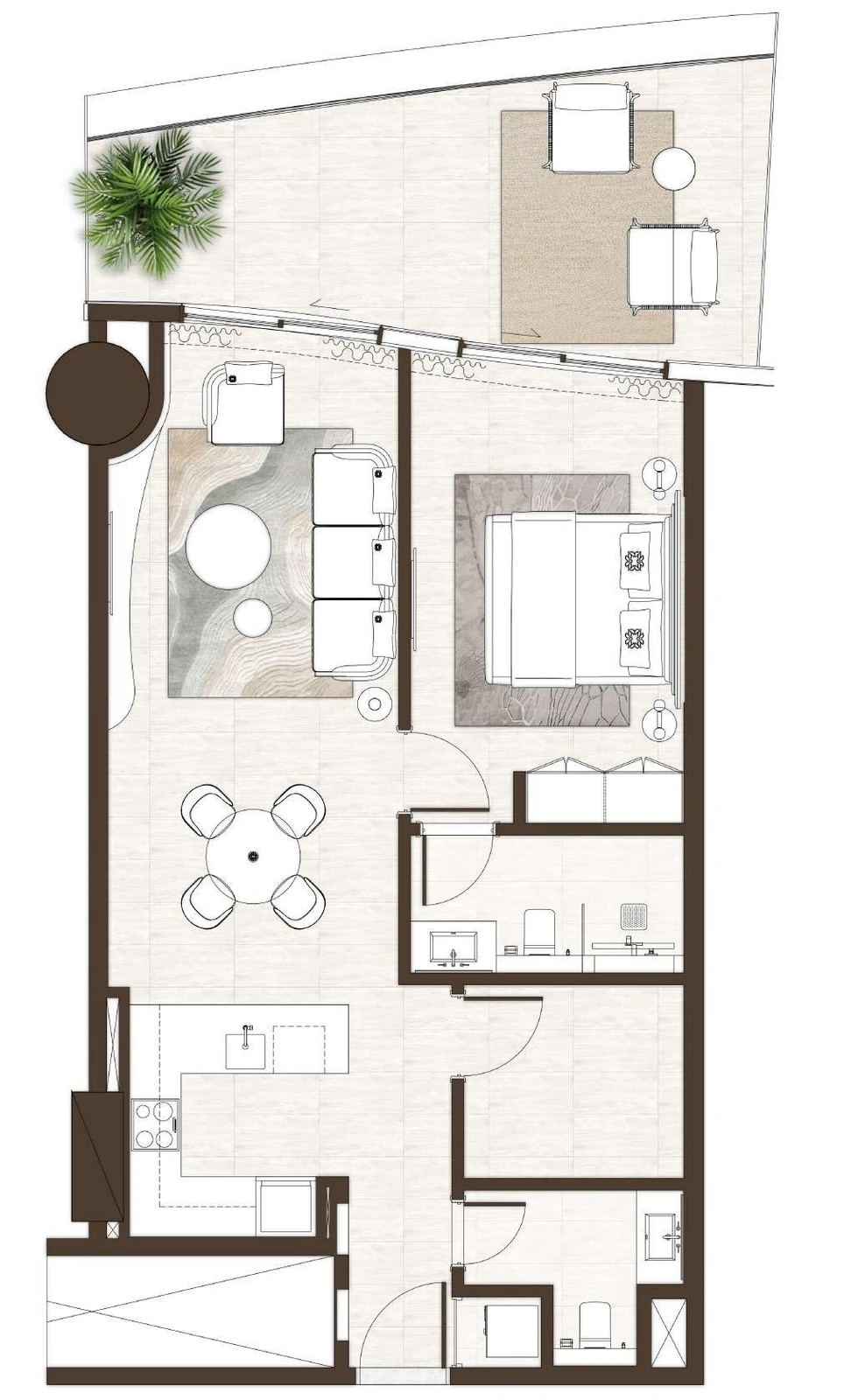 La Mer by Elie Saab 1-bedroom Type 03 & 03A apartment floor plan in Isle 1, Isle 2 and Isle 3, 1,059 sq ft.